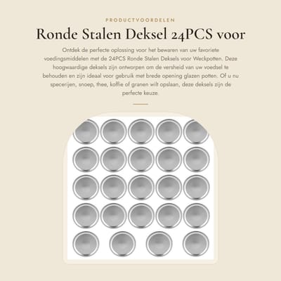Dailygoods- Deksel 24 Stuks - Deksel 70mm - Deksel voor Weckpot - Roestvrij Stalen Deksel - Deksel voor Voedselopslag - Duurzaam en Makkelijk Schoon te Maken - Potdeksel