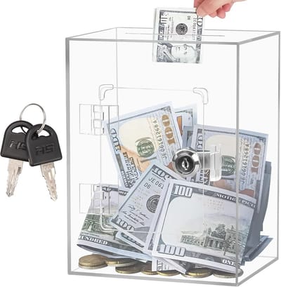 Grote Transparante Spaarpot met Slot en Sleutels voor Munten en Papiergeld