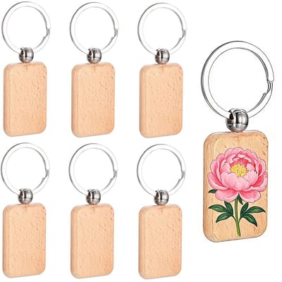 Houten sleutelhangers, blanco sleutelhanger hout, gepersonaliseerde rechthoekige lege sleutelhanger, blanco houten sleutelhanger om te schilderen, beschrijfbaar voor DIY decoratie, cadeaus en