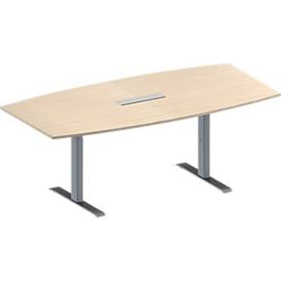 Schäfer Shop Genius Vergadertafel MODENA FLEX, in hoogte verstelbaar, 6-voudige contactdoos, bootvorm, T-poot rechthoekige buis, B 2000 x D 1000/800 mm, esdoornpatroon