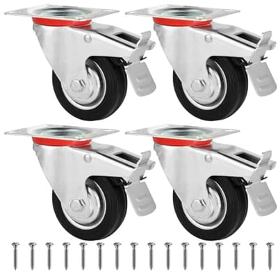 Zware Transportwielen Met Rem - 80 mm Rubber - Set van 4 - Meubelwielen voor Binnen en Buiten