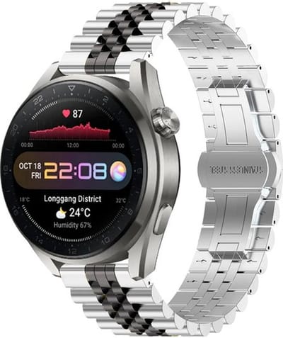By Qubix - 20mm - Stalen band - Zilver / zwart - Geschikt voor Huawei watch GT 2 (42mm) - Huawei watch GT 3 (42mm) - Huawei watch GT 3 Pro (43mm)