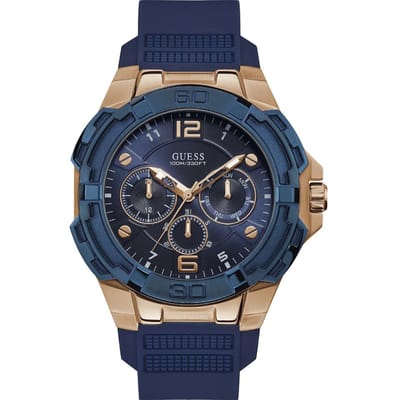 GUESS Genesis Blauw Roestvrij Staal Siliconen Heren Kwarts W1254G3 blauw