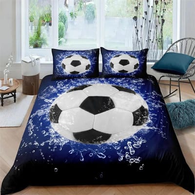 Voetbal Dekbedovertrek Set King Queen Full Size Voetbalpatroon Polyester Dekbedovertrek Voor Kinderen Tieners Voetballiefhebber Beddengoedset 155x220cm 3pcs