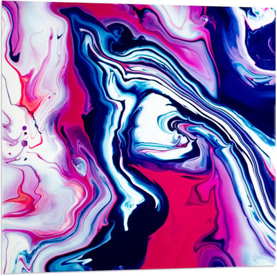 Acrylglas - Roze met Gele Plakkaat Verf - 80x80cm Foto op Acrylglas (Wanddecoratie op Acrylglas)