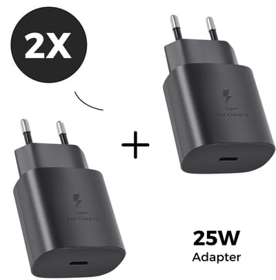 25W Adapter - 2x USB C snellader - USB C adapter DuoPack - geschikt voor Samsung en Apple iPhone - zwart - WiseQ