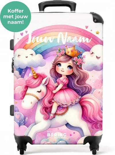 NoBoringSuitcases.com® - Kinderkoffer groot met naam - Meisjes rolkoffer eenhoorn - Roze unicorn trolley - Reiskoffer lichtgewicht met 4 wielen - Grote koffer - 20 kg bagage