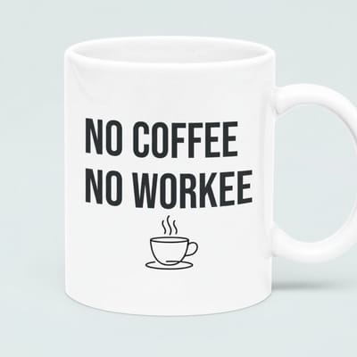 “No Coffee No Workee” 330ml Witte Koffiemok – Grappige Kantoor Quote – Perfect Cadeau voor Collega’s & Koffieliefhebbers
