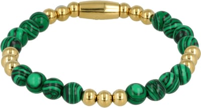 My Bendel - Goudkleurige Armband met Malachite Edelsteen - met Luxe Cadeauverpakking | Sieraden Voor Dames | Maat S