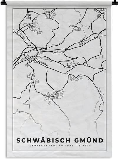 Wandkleed - Wanddoek - Schwäbisch Gmünd - Plattegrond - Kaart - Stadskaart - 120x180 cm - Wandtapijt