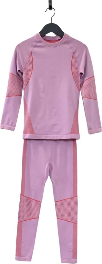 Ducksday - Set Thermisch Ondergoed - Thermokleding - Kinderen - Unisex - Set T-shirt en broek - Tweedelig - Lila - Roze - Maat 134/140