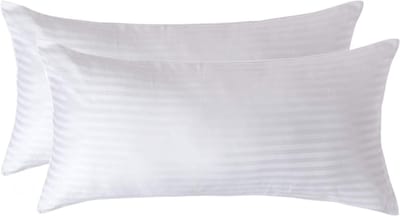Homescapes Satijn Streep Katoen Kussensloop 40x80 cm – Set van 2 – Wit – 100% Egyptisch Katoen – Draaddichtheid 330