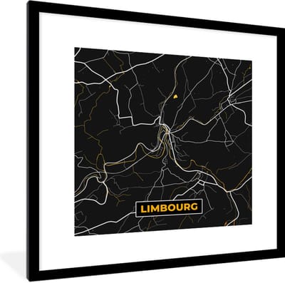 Fotolijst incl. Poster - Stadskaart - Gold - Limburg - Plattegrond - Kaart - 40x40 cm - Posterlijst