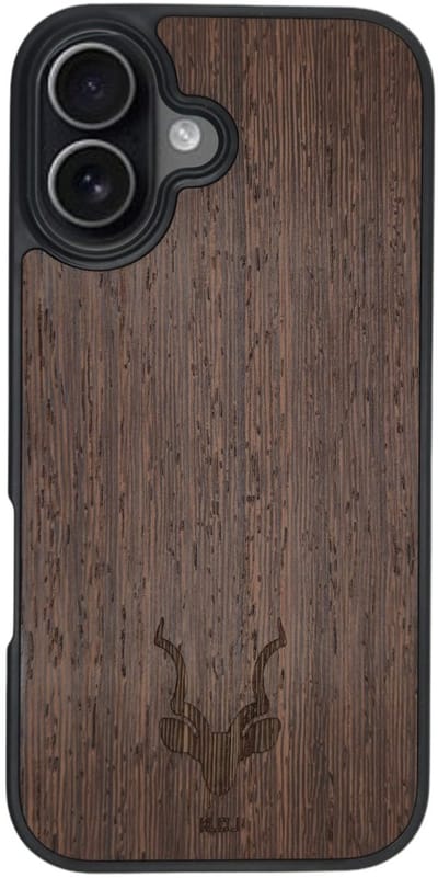 Kudu iPhone 17 hoesje case - Houten backcover - Handgemaakt en afgewerkt met duurzaam TPU - Wengé - Zwart