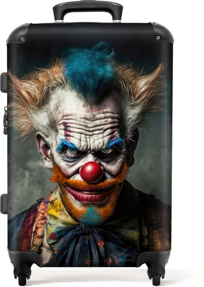 NoBoringSuitcases.com - Grote killer clown koffer mannen - Reiskoffer met 4 wielen - Trolley op wieltjes 72 liter - Bagage rolkoffer groot - Ruimbagage valies 20kg - Valiezen voor volwassenen - Reisbagage & reisaccessoires - Suitcase Bagagetrolley