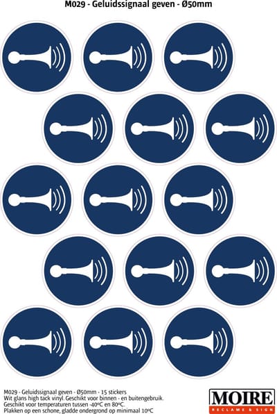 Pictogram sticker 75 stuks M029 - Geluidssignaal geven - 50 x 50 mm - 15 stickers op 1 vel