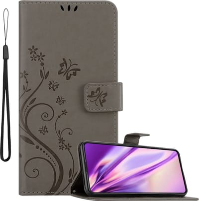 Cadorabo Hoesje geschikt voor Asus ZenFone 8 FLIP in BLOEMEN GRIJS - Beschermhoes in bloemmotief met magnetische sluiting, standfunctie en kaartsleuven Book Case Cover Etui