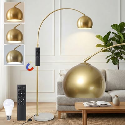 MUPOO - Moderne Dimbare LED Arc Vloerlamp - Staande Lamp - H 175cm - met Afstandsbediening en Voetschakelaar - Goud - Zwenkbaar - Leeslamp voor Woonkame - Slaapkame - Kantoor