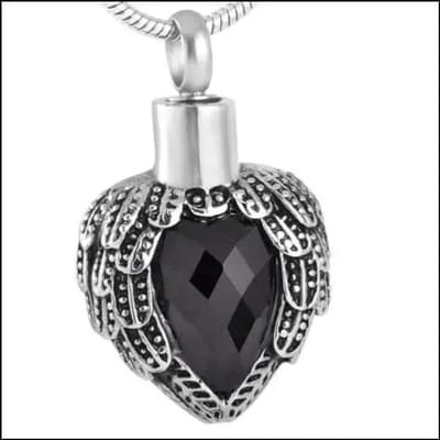 Aramat Jewels | Gedenkhangers | Stalen Ashanger met Vleugels – 15 Modellen Engel & Hart Gedenksieraad | Vleugel-Zwarte steen-3x2.1cm | |20mm | Staal | Volwassenen | Verkleurd niet