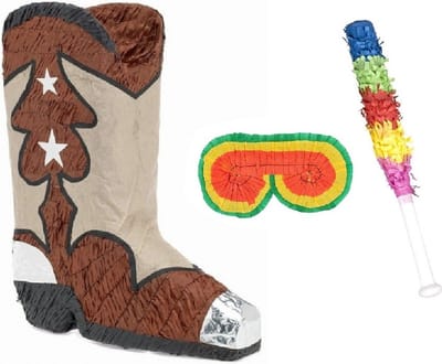 Funny Fashion Pinata cowboy laars - 45 cm set - met masker en stok - cowboy feestje