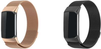 Strap-it Bundel van 2 Milanese Banden - Geschikt voor Fitbit Charge 6 - Horlogeband / Polsband / Armband / RVS Armband / Magnetische Armband - Roze Goud & Zwart - Luxe & ademend ontwerp