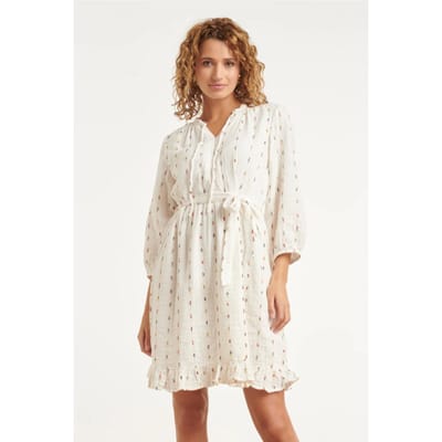 Smashed Lemon Witte jurk met subtiele multicolor details en ceintuur |
