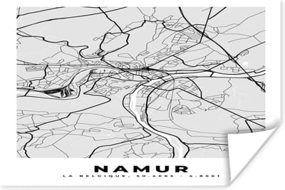 Poster Stadskaart – Plattegrond – België – Zwart Wit – Namur – Kaart - 180x120 cm XXL