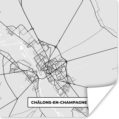 Poster Plattegrond – Châlons-en-Champagne – Stadskaart – Kaart – Frankrijk - 100x100 cm XXL