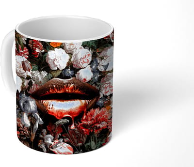 Mok - Koffiemok - Lippen - Bloemen - Verf - Oranje - Kunst - Abstract - Oude meesters - Mokken - 350 ML - Beker - Koffiemokken - Theemok