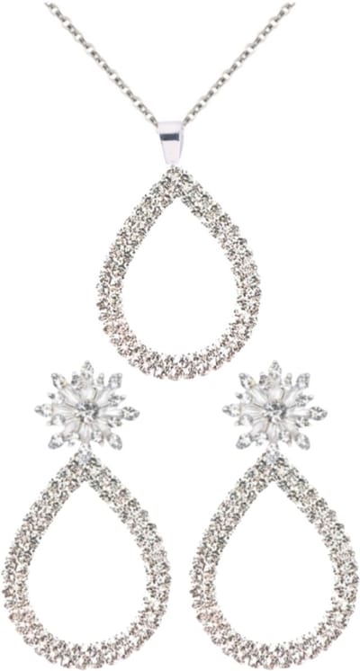 Set Clip oorbellen ketting zilverkleur strass Oana - Charme Bijoux