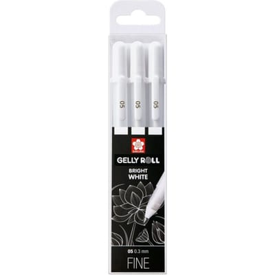 Kavel 3 gelpennen fijne punt Gelly Roll Sakura 05 0,3 mm stralend wit wit
