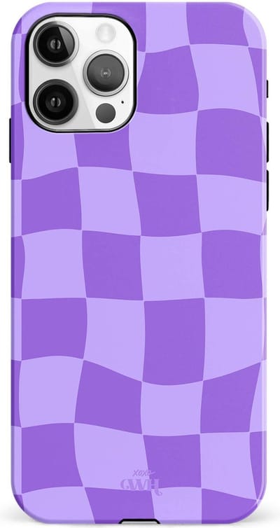 xoxo Wildhearts Violet Vibes - Double Layer - Hoesje geschikt voor iPhone 12 Pro Max case - Siliconen hoesje met golvenprint - Golvende blokjes - Geblokt - Hardcover - Beschermhoes - Optimale bescherming - Paars