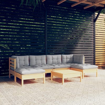 vidaXL - 7-delige - Loungeset - met - grijze - kussens - grenenhout