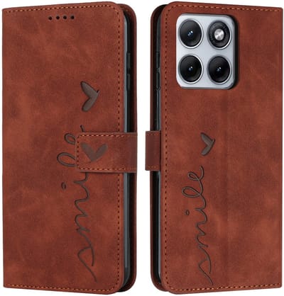 Coverup Hoesje - Geschikt voor Motorola Edge 70 Fusion Hoesje - Coverup Smile Book Case - Bruin