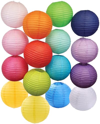 16 Stuks Kleurrijke Papieren Lantaarns, Ronde Papieren Lampions, Lampenkap van Handbeschilderd Papier, Gebruikt voor Schilderen en Decoratie (16 Kleuren)