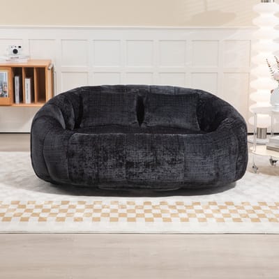 MODFU Vloersofa - Hoge Rugleuning En Armleuningen - Modern - Voor Woonkamer - Chenille - Zwart - 150 X 95 X 63 Cm