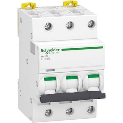 Schneider Electric Acti9 iDT40N Installatieautomaat – 3-polig – 16A – C-karakteristiek – 3 modules – Wit – 44 mm inbouwdiepte