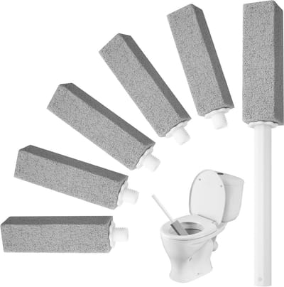 Puinsteen Schoonmaker - WC Borstel Schuursteen - Hardnekkige Vlekken Verwijderen - Met Lange Handgreep - 7 Stuks - Grijs