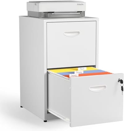 Archiefkast met 2 Lades en Slot - Vergrendelbare Witte Metalen Archiefkast voor Documenten en Bestanden
