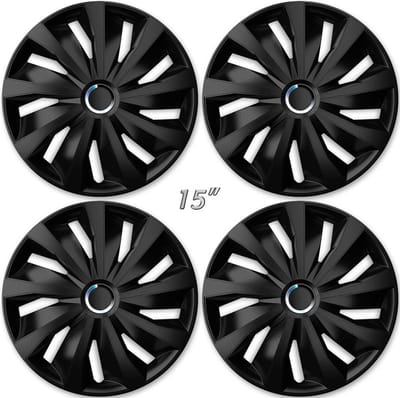Wieldoppen GRIP BLACK 15 inch mat zwart + chroom ring set a 4 stuks in doos (a.u.b. tekst lezen!)