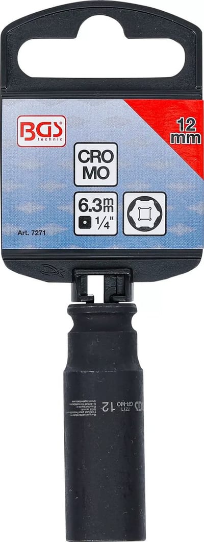 BGS Kracht Dopsleuteldop zeskant, diep - 1/4 - 12 mm