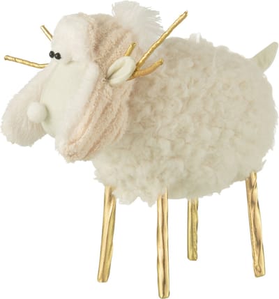 J-Line figuur Rendier Muts - textiel - creme/goud - medium