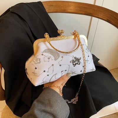 Modieuze Textuur Borduurwerk Diner Handtas voor Diner Nieuwe Chinese Stijl Schoudertas Crossbody Tas Dames Tas Trendy white