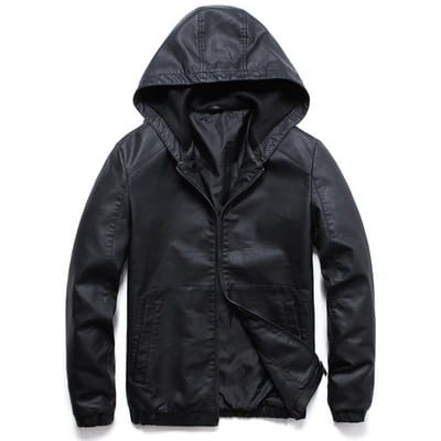 Herfst en Winter Heren Afneembare Gebreide Capuchon PU Leer Jas Grote Maat Casual Zwarte Leren Jas 5XL zwart