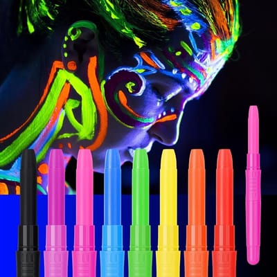 Set van 8 Fluorescerende UV Kleurpotloden, Stralende Make-up voor Kinderen en Volwassenen, Ideaal voor Festivals, Verjaardagen en Cosplay Activiteiten
