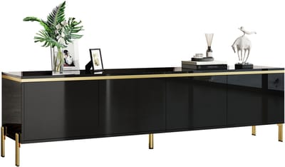 TV-Meubel - Met 4 Deuren en Kabeldoorvoer - Hoogglans met Gouden Rand - MDF - Wit