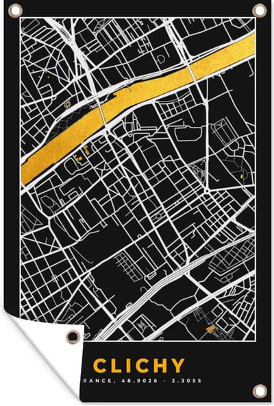 Muurdecoratie Stadskaart – Plattegrond – Clichy - Kaart – Frankrijk - 120x180 cm - Tuinposter - Tuindoek