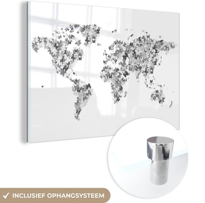 ® Glasschilderij 150x100 cm - Schilderij acrylglas - Wereldkaart - Kleuren - Vlinders - Kinderen - Jongens - Meisjes - Foto op glas - Muurdecoratie woonkamer - Wanddecoratie slaapkamer - Schilderijen