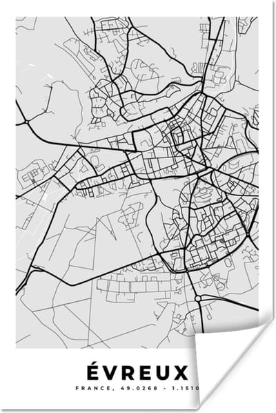Poster Stadskaart – Frankrijk – Kaart – Évreux – Plattegrond - 120x180 cm XXL