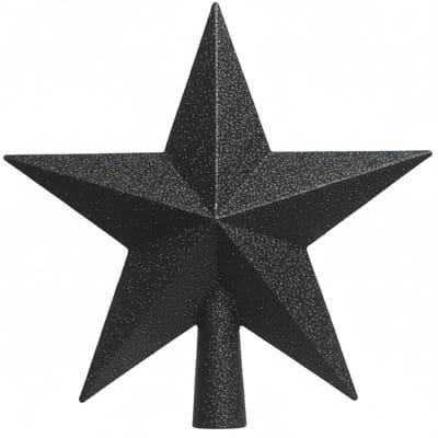 Kerstboom ster piek - zwart - glitter - 19 cm - kunststof - kerstpiek - kerstversiering
